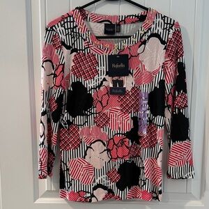 Rafaella Women's Long Sleeve Floral Top - Pink, Black, and White